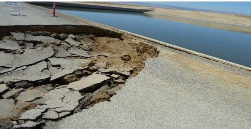 A portion of the California Aqueduct affected by subsidence.